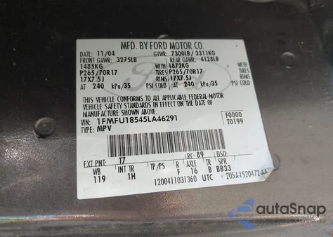 2005 Ford Expedition Eddie Bauer/King Ranch z USA, uszkodzony, nr VIN 1FMFU18545LA46291